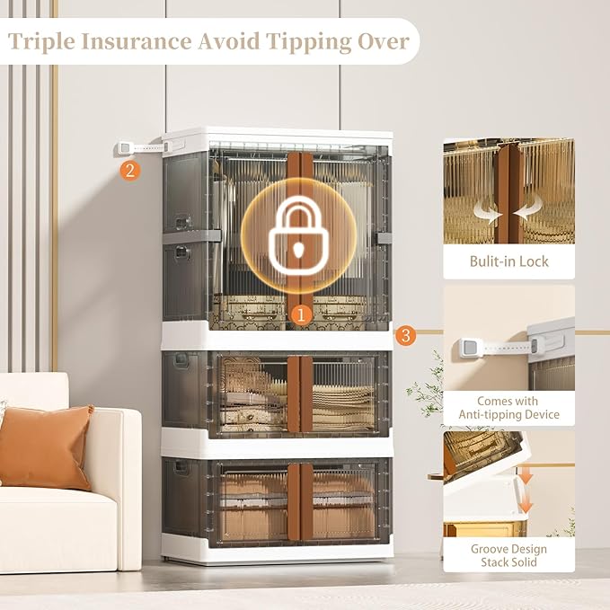 HAIXIN Closet Organizers and Storage, Collapsible Clothing Storage with Closet Rod and Clothes Hangers, Stackable Shelves, 39.6 Gal Wardrobe Organizer for Bedroom, 1 Pack