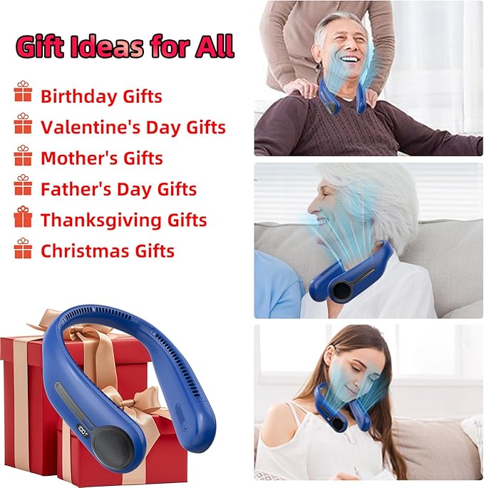 Portable Neck Fan,Gift Ideas,Personal Wearable Bladeless Fan,360° Cooling,LED Display,4-Speeds,6000mAh Rechargeable,Powerful Wind,Outdoor Travel Camping,Birthday Gifts for Men Women Dad Mom (Navy)