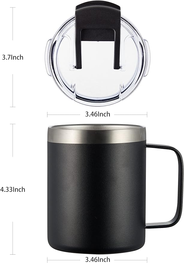 ALOUFEA 12oz Insulated Coffee Mug Cup with Handle, Stainless Steel Travel Coffee Mug with Flip Lid, Double Wall Vacuum Coffee Tumbler,Sky Blue