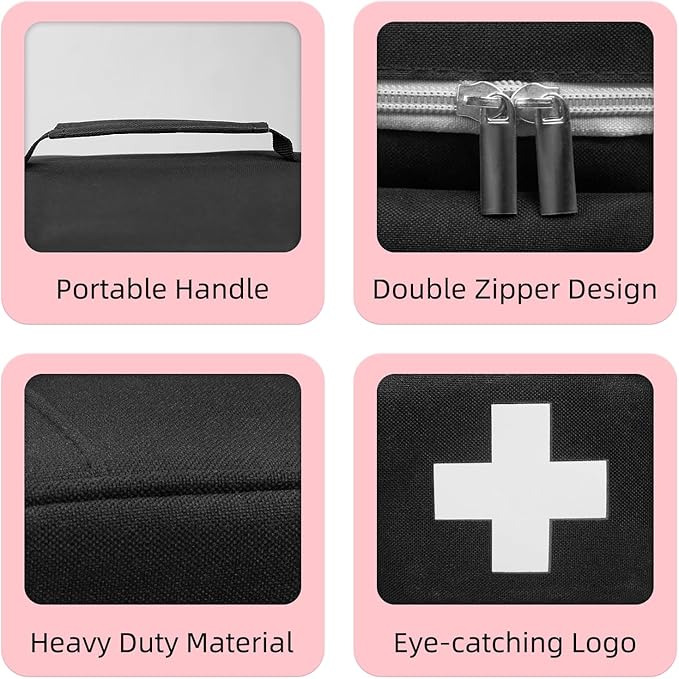 First Aid Bag Empty, Small Medicine Bag Portable Medical Supplies Organizer for Travel, Home, Office, Car, Outdoor, Camping, Hiking (Black)