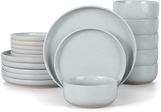 LIANYU Porcelain Dinnerware Set for 6, 18PCS Elegant Plates and Bowls Set with Stackable Design, Highly Chip and Scratch Resistant, Dishwasher Safe, Glacier Gray