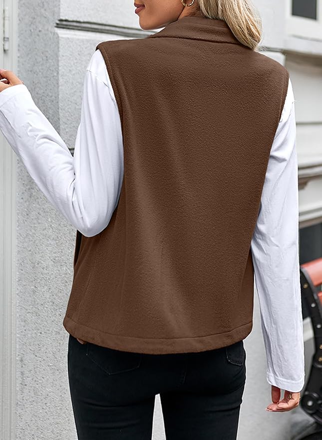 Dokotoo Women's Full Zip Polar Fleece Vest Warm Winter Sleeveless Cardigan Lapel Collar Sherpa Coat Outerwear with Pocket
