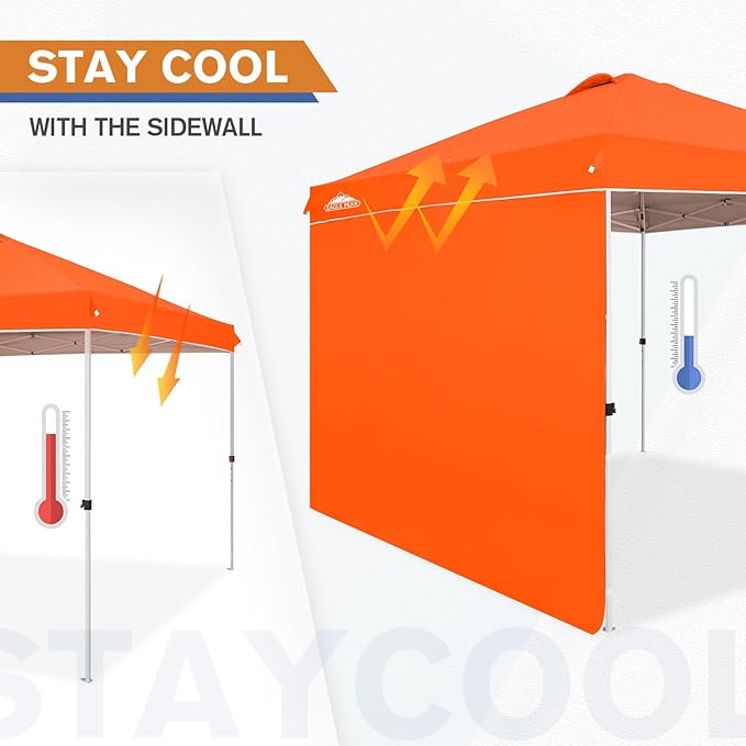 EAGLE PEAK Pop Up Canopy Tent with 1 Sidewall, Easy Setup Event Tent, Outdoor Sun Shade, Wheeled Carry Bag, Stakes and Guy Ropes, Instant Canopy 10x10, Orange