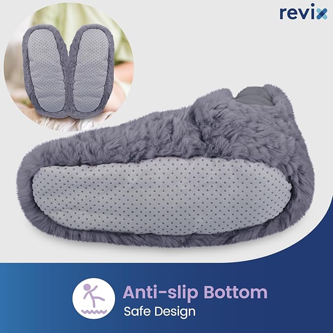 REVIX Microwavable Booties and Feet Warmers for Women & Men, Microwave Heated Foot Warmer with Flaxseed Moist Heat for Cold Feet, Gray, L