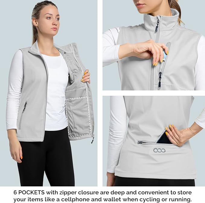 33,000ft Women's Lightweight Running Vest Outerwear with Pockets, Windproof Sleeveless Jacket for Golf Hiking Travel