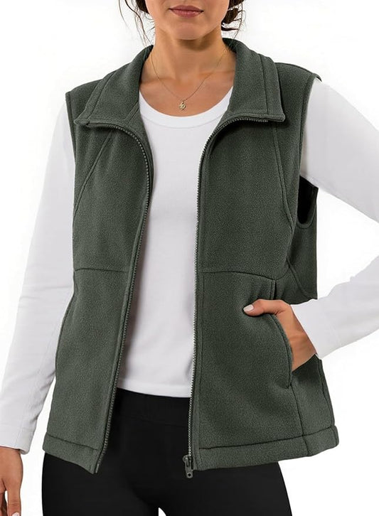Dokotoo Women's Full Zip Polar Fleece Vest Warm Winter Sleeveless Cardigan Lapel Collar Sherpa Coat Outerwear with Pocket