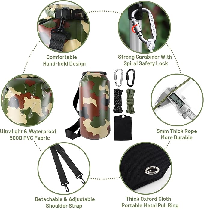 Bear Food Bag Hanging System, Ultralight Camping Bear Bag Kit Include 10L Waterproof Bear Bag, Pulley System with Survival Utility Ropes, Clips, Rock Pouch and Instructions