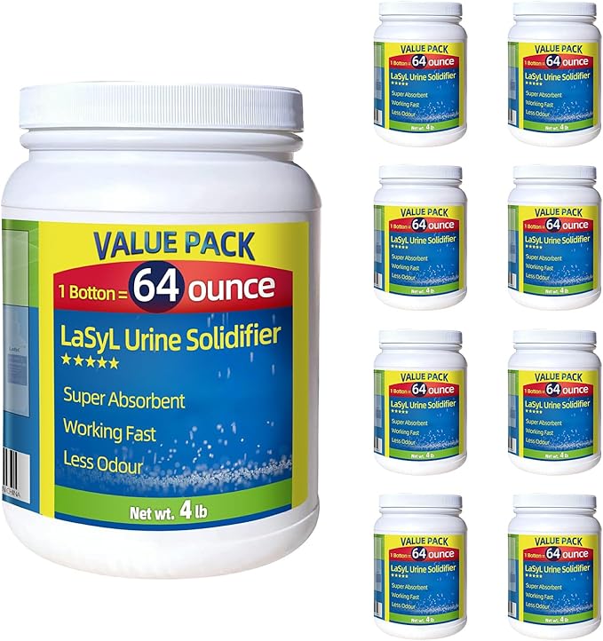 LaSyL Super Absorbent Powder - 50/100/200 use, Solidify & Gel Urine in 1 Min, Deodorizer - Easy to Port Waste Liquid - for Camping Portable Toilet, Urinals, Bedside Commodes, Pet Potty etc