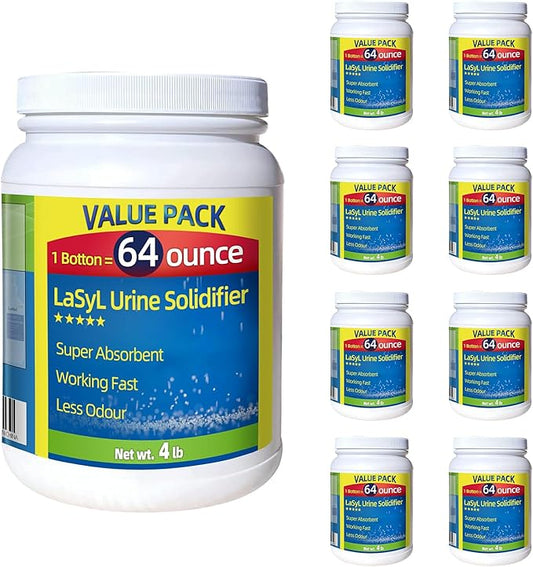 LaSyL Super Absorbent Powder - 50/100/200 use, Solidify & Gel Urine in 1 Min, Deodorizer - Easy to Port Waste Liquid - for Camping Portable Toilet, Urinals, Bedside Commodes, Pet Potty etc