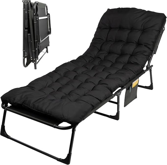 Folding Camping Cot with Mattress for Adults up to 440lbs - Heavy Duty Foldable Bed with Removable Cot Mattress and 3 Recline Positions for Travel, Camp, Beach or Guest Bed by Wakeman Outdoors (Black)