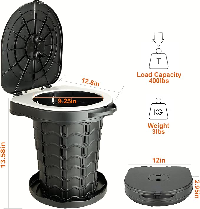 Boreeman Portable camping Toilet, Foldable and Height Adjustable, Load Capacity 400lbs, with Carrying Handle, Perfect for Camping, Travel & Car Use