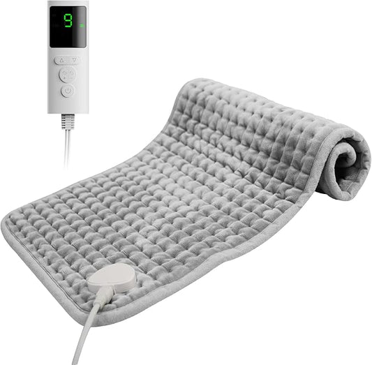 Heating Pad for Back Pain, 12''×24'' Heating Pad for Period Cramps Neck Shoulder Knee Leg with 9 Heat Settings Auto Shut-Off and Rapid-Heating, Ideal Gift for Family and Friends, Gray