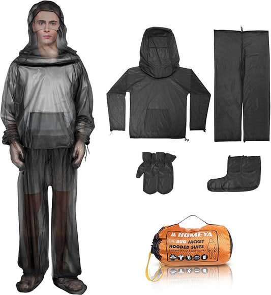 HOMEYA Net Suit XXL, Netting with Jacket Hoodie & Pants, Mittens & Socks, Lightweight Fine Mesh Full Body Clothing for Men & Women, for Camping, Hunting, Hiking, Fishing with Free Carry Pouch