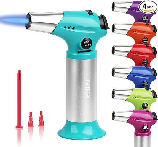TBTEEK Butane Torch T901, Kitchen Torch Cooking Torch with Safety Lock & Adjustable Flame for Cooking, BBQ, Baking, Brulee, Creme, DIY Soldering(Butane Not Included), Aqua