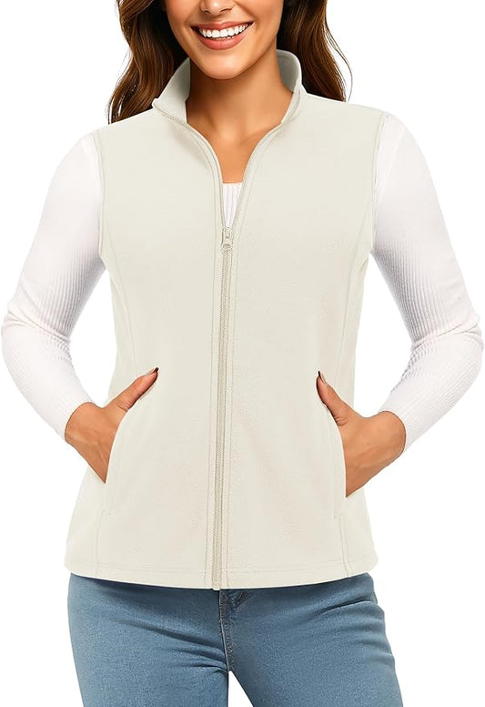 TACVASEN Women's Fleece Vest Lightweight Warm Vests Outerwear Sleeveless Zip Jacket Fall Winter Soft Vest with Pockets
