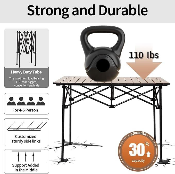SHANQUAN Camping Table Roll up Table, Fold up Lightweight Compact, 2-4 Person Portable Roll up Aluminum Table with Carry Bag for Outdoor, Camping, Picnic, Backyards, BBQ