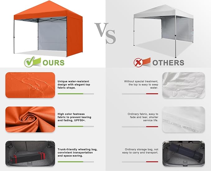 COOSHADE Pop Up Canopy Tent 10x10 with 2 Sidewalls, Outdoor Shade Instant Canopy Tents, Orange