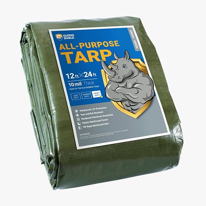 GUARD SHIELD Heavy Duty Tarp 12x24 Feet Green Multi Purpose Thick Waterproof Poly Tarp Cover 10mil