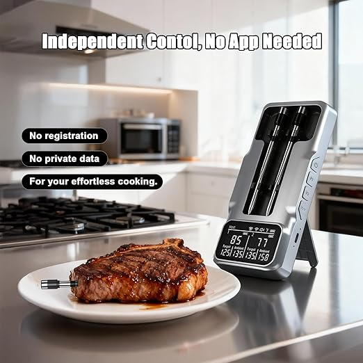 Smart Wireless Meat Thermometer with 2 Probes & 800Ft Bluetooth Range, Grill Thermometer with Standalone Base, NIST Certified ±0.5°F Accuracy, Digital Backlit Screen for Oven, BBQ, Smoker, Kitchen
