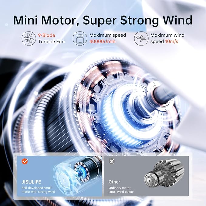 JISULIFE Portable Handheld Fan Life9, Turbo Power High Speed Air [18H Max Cooling Time], 5 Gear Wind, 5000mAh Rechargeable, Mini Pocket Design, Personal Fan for Travel Concerts Camping Makeup - Pink