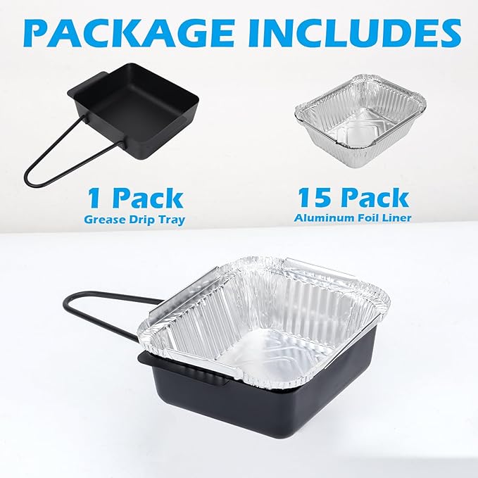Grill Drip Pan for Nexgrill 720-0830X 720-0830H 720-0888 720-0888S 720-0896B 720-0896 Grease Tray Replacement Pars for Cuisinart CGG-7400 with 15 Pack Aluminum Foil Liners