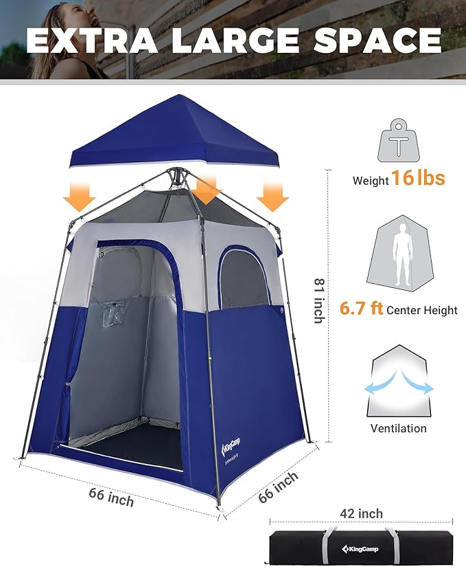 KingCamp Instant Shower Tent, Portable Superior Stable Privacy Shelter, Large Room Outdoor Toilet Tent with Floor for Beach, Camping & Hiking, Setup in Under 60s