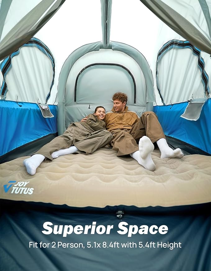 JOYTUTUS Inflatable Truck Bed Tent 5.5-6.5FT with Awning, Includes Air Pump for Quick 30 S Setup, Dual-use Pickup or Camping Tent for 2 Person, Truck Tent with Waterproof Roof Shade and 3 Windows