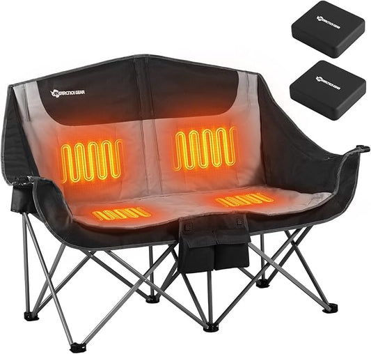 ANTARCTICA GEAR Heated Double Camping Chair, 2-Person Folding Chair with 12V 16000mAh Battery Pack, Heated Portable Loveseat Chair, for Outdoor