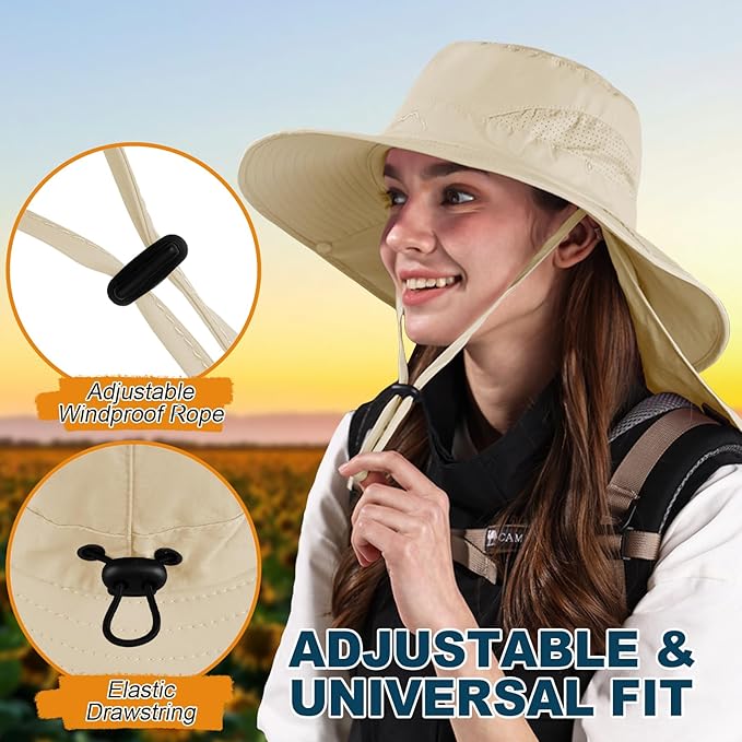 ZOORON Sun Hat for Men Women Fishing Hat with Neck Flap Wide Brim Bucket Hat UV Protection for Beach Camping Hiking