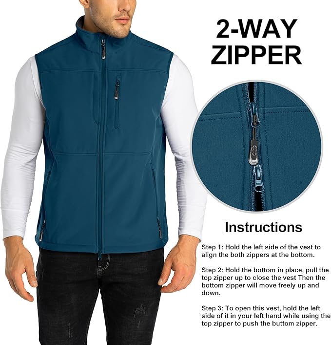 33,000ft Men's Lightweight Softshell Vest Outerwear Zip Up Fleece Lined Windproof Sleeveless Jacket for Golf Running Hiking