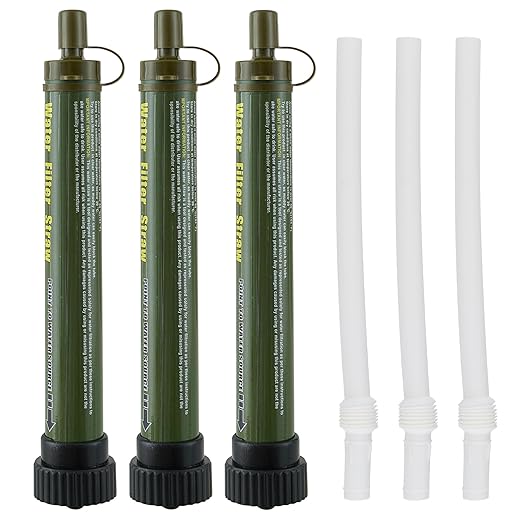 Water Filter Straw Outdoor Portable Water Purifier Survival Gear and Equipment for Hiking Camping Travel 3 Pack Army Green