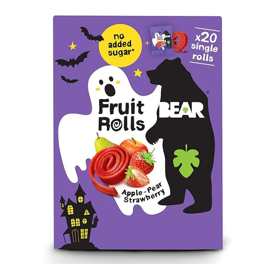 BEAR Real Fruit Snack Rolls - Gluten Free, Vegan, and Non-GMO - Strawberry – Halloween Pack - 20 Rolls, Healthy School And Lunch Snacks For Kids And Adults, 0.34 Ounce (Pack of 20)
