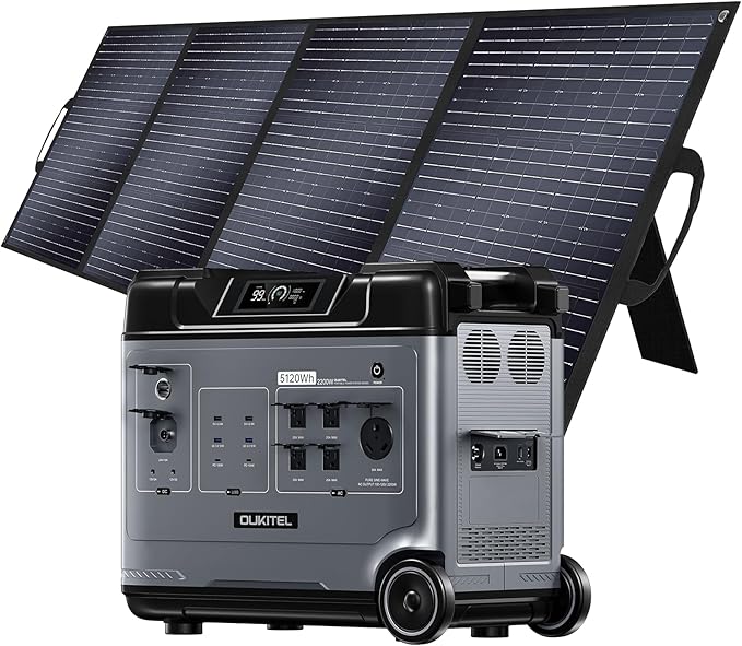OUKITEL P5000 Solar Generator with 400W Panel, 5120Wh Solar power station with 5x2200W AC Outlets (4000W Peak), 1800W Fast Charging, Emergency Power Station for Home, Camping & RVs, Battery Backup
