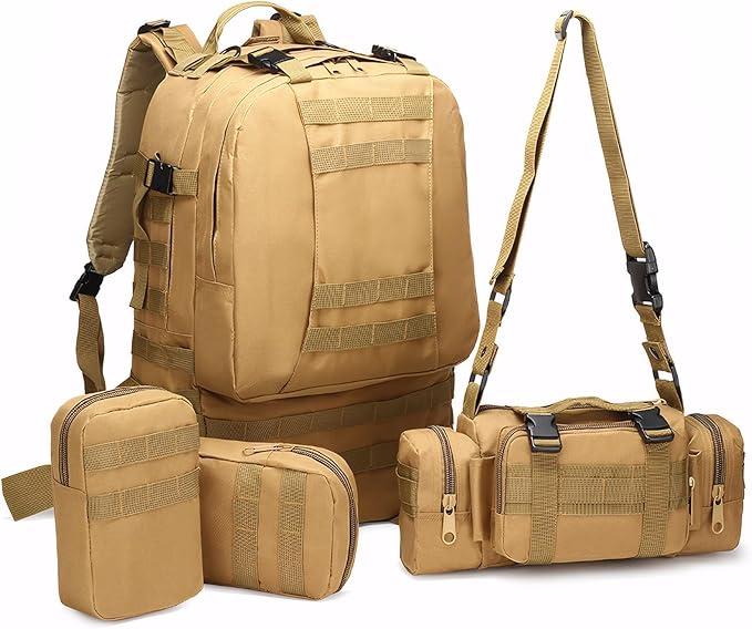 Military Tactical Backpack for Men 60L Waterproof Bug Out Bag Survival Rucksack Go Bag Emergency Molle System Army 3 Day Assault Pack for Hiking Hunting Camping Tan