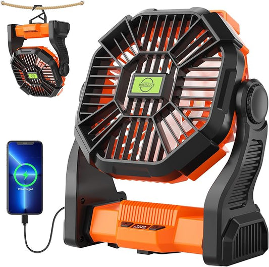 Portable Fan Battery Powered Fan Rechargeable,270°Pivot Battery Operated Camping Fans with LED Light & Hook,USB Personal Rechargeable Outdoor Camping for Tent, Travel