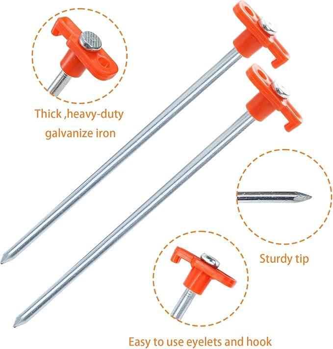 Yesland 20 Pack Tent Stake Heavy Duty, 10 Inch Non-Rust Metal Tent Pegs Ground Yard Stake Tent Spikes for Camping Patio, Garden, Canopies, Grassland, Outdoor, Hiking, Orange
