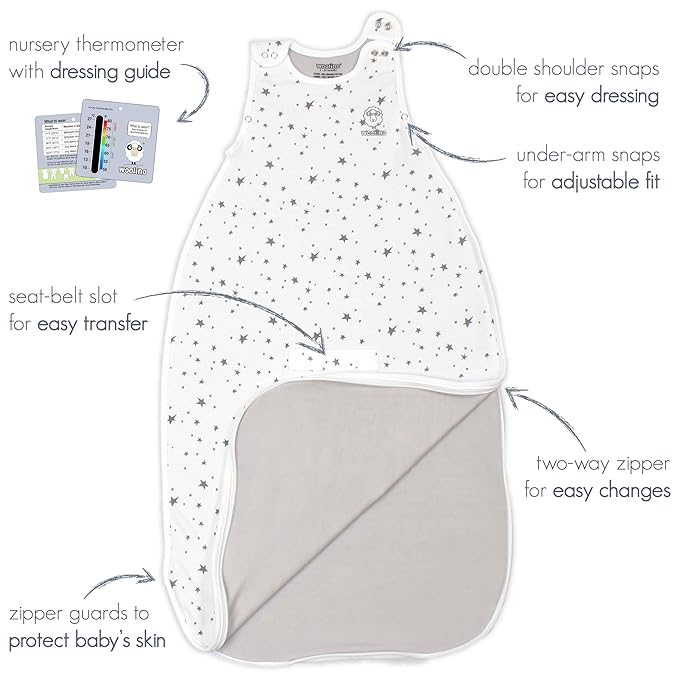 Woolino Merino Wool and Organic Cotton Ultimate Baby Sleep Sack - 4 Season Baby Wearable Blanket - Two-Way Zipper Adjustable Sleeping Bag - Universal Size (2-24 Months) - Strawberry