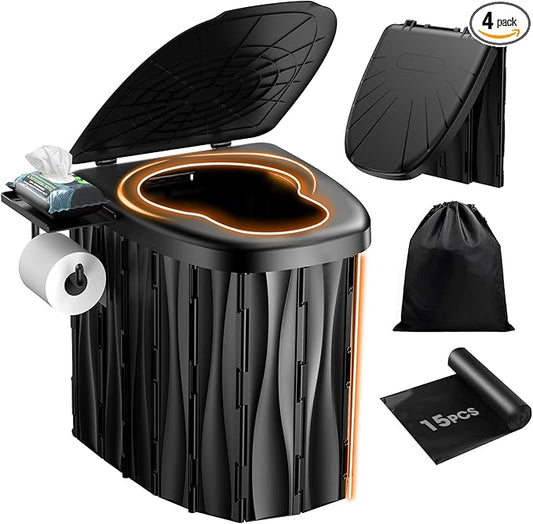 New Upgraded 15'' XL Portable Toilet for Adults, Camping Toilet Tested 500 LBS With Lid & Removable Paper Holder, Portable Potty for Truck Drivers, Camping, RV, Hiking, Car, Tent, Beach, Emergencies