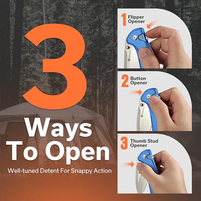 SENCUT ArcBlast Button Lock Knife for EDC, Folding Pocket knife with Aircraft-grade Aluminum Handle and 2.98" 9Cr18MoV Blade, Outdoor Gift for Men and Women S22043B-3 (Blue)