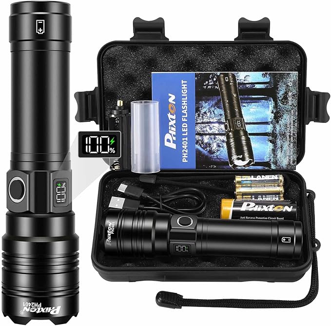 PHIXTON Rechargeable Flashlights 2000 High Lumens Long Range 3280 FT, Super Bright USB C LED Flashlight Long Lasting 15 Hours, Powerful Multifunctional Strong Flash Lights, for Camping