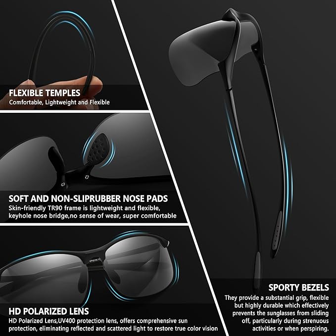 SUNGAIT Ultra-light Sports Sunglasses Rimless Polarized Sun Glasses for Men Fishing Running UV400 Protection