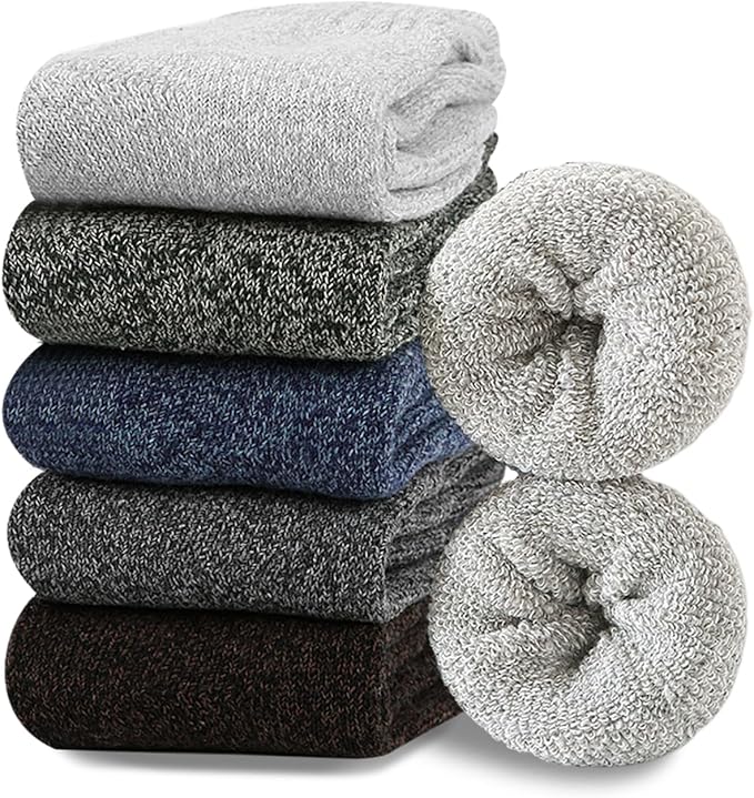 Josnown 5 Pairs Wool Socks Mens, Thick Warm Winter Thermal Cozy Boot Socks