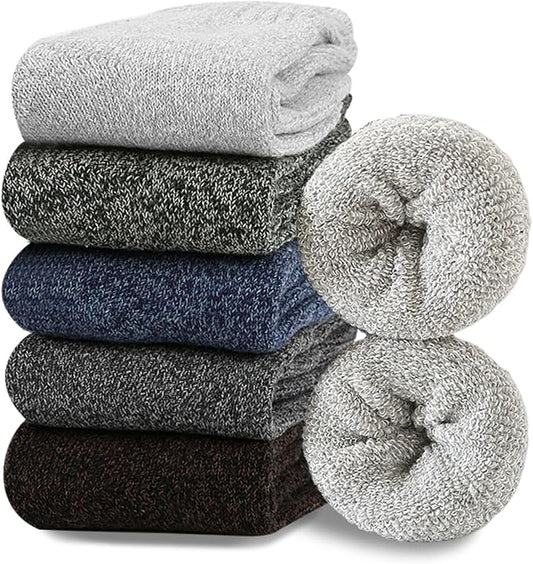 Josnown 5 Pairs Wool Socks Mens, Thick Warm Winter Thermal Cozy Boot Socks
