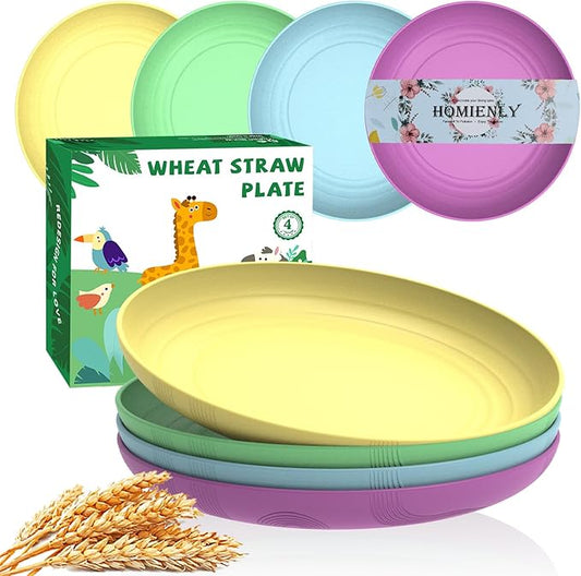 Homienly Wheat Straw Plates, Deep Dinner Plates Set of 4, Lightweight Unbreakable Plate Set - 10 Inch Microwave and Dishwasher Safe Plates for Camping, RV, Patio, Kitchen Dishes - Memphis Color