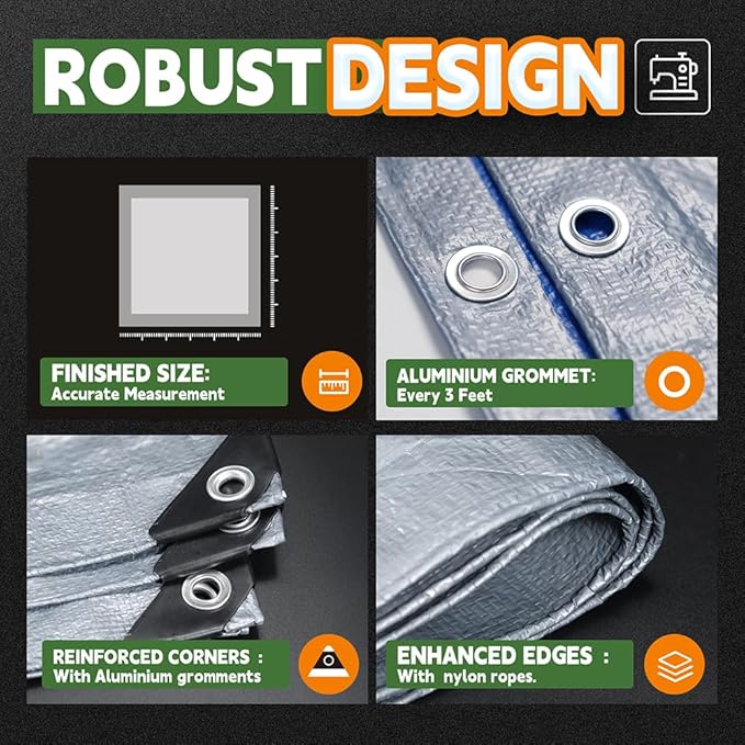 Tarps 6x8 Feet (5 Pack) - 5.5 Mil, Multipurpose Waterproof Poly Tarp Cover with Metal Grommets and Reinforced Edges, Silver/Blue Tarp by RAINDEWAY