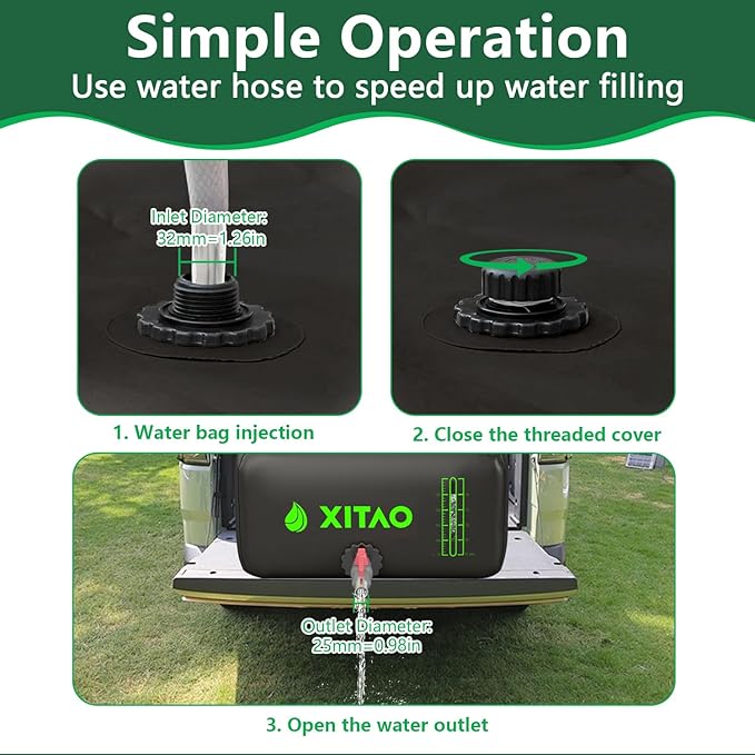 XITAO 29Gal Water Storage Bladder w/Water Level Indicator, Large Capacity Foldable Water Storage Containers, Portable Emergency Water Tank Water Bag for RVs, Fire Prevention, Irrigation