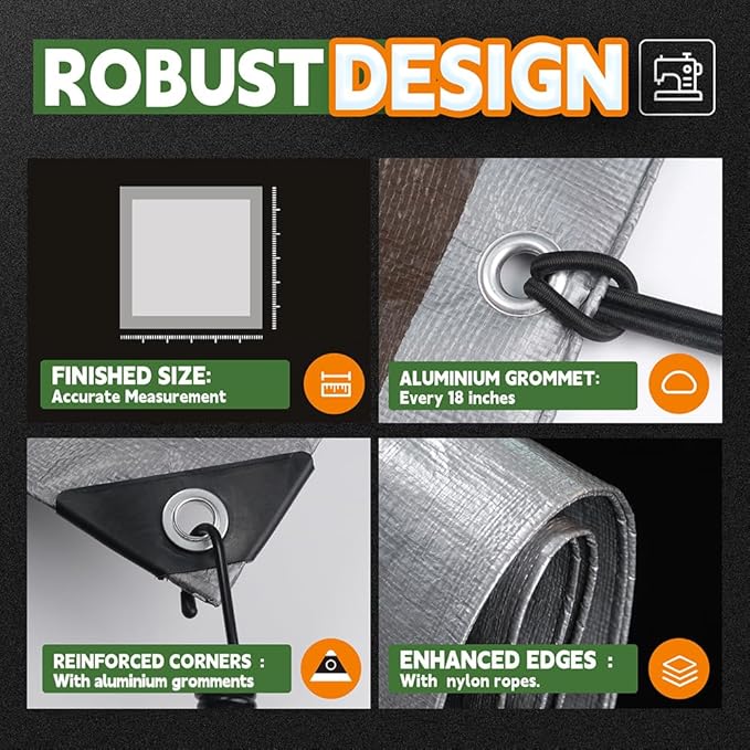 RAINDEWAY Tarps Heavy Duty Waterproof 20x40 Feet,10Mil Thick Multipurpose Large Tarp Cover with Metal Grommets and Reinforced Edges,Silver/Brown Tarp