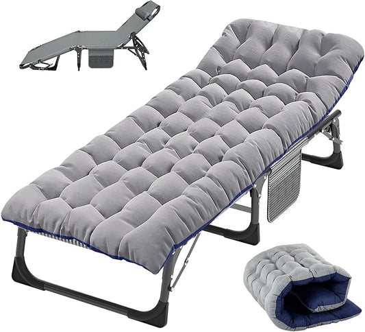 Slsy Folding Camping Cot for Adults with Pad, Padded Portable Sleeping Cots, Camp Bed with Carry Bag for Outdoor Travel, Beach, Hiking