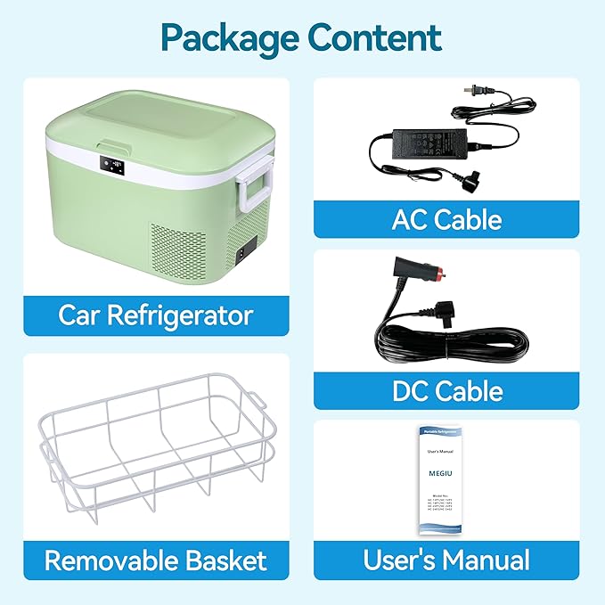 12 Volt Refrigerator Portable Car Freezer 13.5 Quart (12.8 Liter) Compressor Cooler 12V/24V DC 110～240 Volt AC for Truck Van RV Camper SUV Boat Travel Camping Road Trips Tailgating -18℃~+15℃