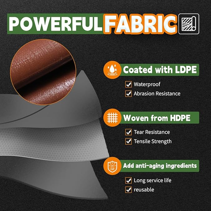 RAINDEWAY 4x5 Feet Super Heavy Duty 18 Mil Brown Poly Tarp Cover, UV Resistant, Weatherproof, Multipurpose Waterproof Poly Tarp with Grommets and Reinforced Edges